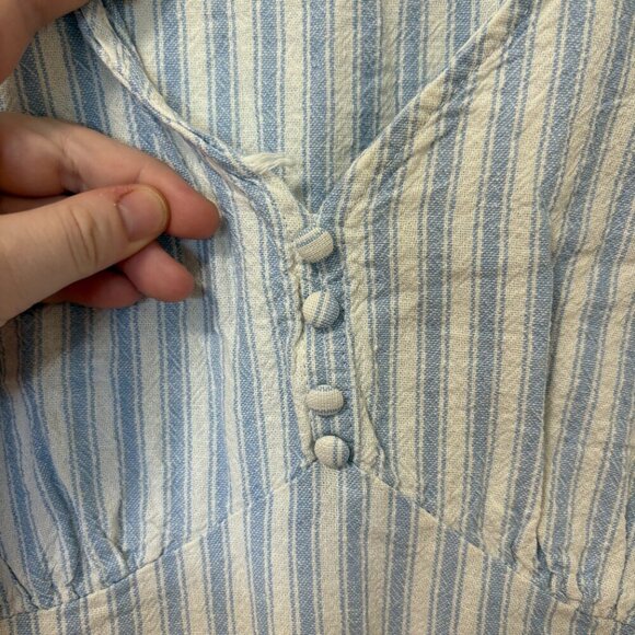 Blumind Linen Blend Dress Striped Summer Dress Junior Size 9 White Blue Buttons - Picture 8 of 14